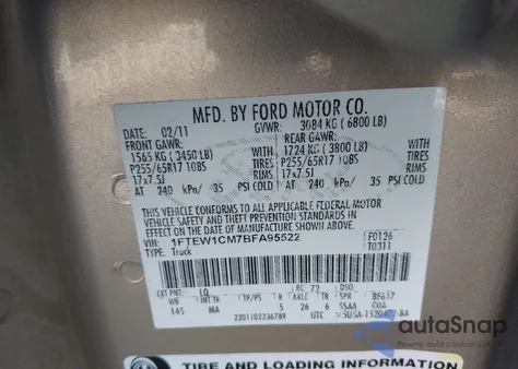 2011 Ford F-150 Xlt from USA, damaged, VIN 1FTEW1CM7BFA95522